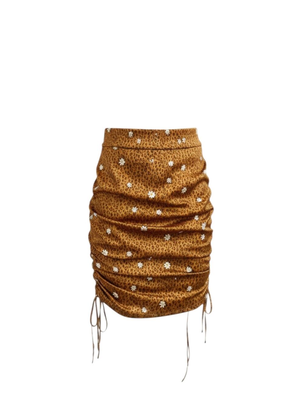 For Love & Lemons Tawney Ruched Midi Skirt Size: Small Leopard & Daisy Print